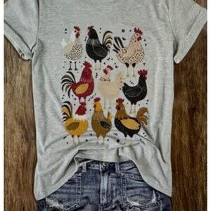 Gray Chicken Graphic Cotton Jersey Short Sleeve Crew Neck T-Shirt